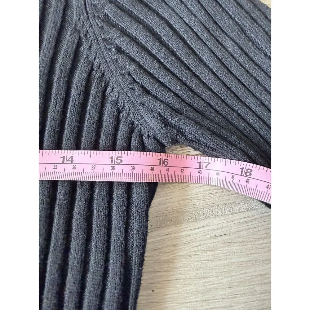 bebe Black Ribbed Mock Neck Sweater Rhinestone Logo Size L - Picture 4 of 6